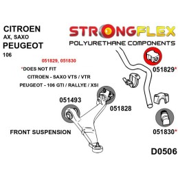 P051829A : Silentblocs de barre stabilisatrice avant, Citroen AX, Saxo, Peugeot 106 AX (86-98)
