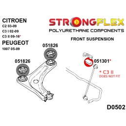 P051301A : Bagues de barre antiroulis avant Citroen C2, C3, Peugeot 1007 C2 (03-09)