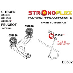 P051301B : Silentblocs de barre avant pour Citroën C2, C3, Peugeot 1007 C2 (03-09)