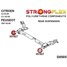P051827B : Silentblocs corps d'essieu arrière pour Citroën C2, C3, Peugeot 1007 C2 (03-09)