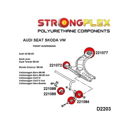 P226018A : Kit de bagues de suspension avant SPORT pour Audi, Seat, Skoda, VW 8L (96-03) FWD