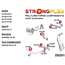 P026080A : Silentblocs de suspension avant KIT SPORT pour Audi A4, A6, Seat Exeo, Skoda Superb, VW Passat B5 (95-01) FWD