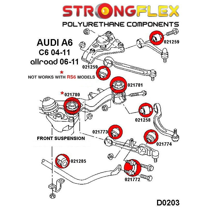 Front suspension polyurethane bushes KIT SPORT for Audi A6 C6 Also for RS6