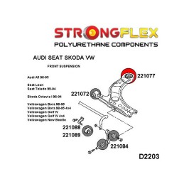 P221077A : Douilles de triangulation avant SPORT pour Audi, Seat, Skoda, VW 8L (96-03) FWD
