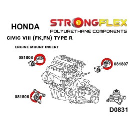 P086221B : Inserts moteur, bagues en polyuréthane KIT pour Honda Civic VIII FK FN TYPE R VIII (06-11) Hatchback FN2 Type R