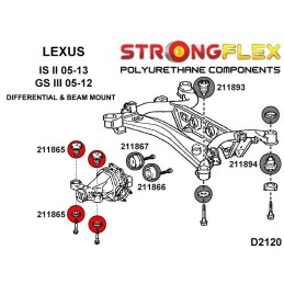 P211865B : Support de différentiel arrière - silentblocs avant pour Lexus GS III, Lexus IS I 200/300, Lexus IS II, Toyota Altezz