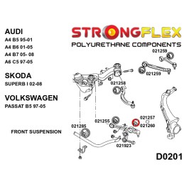 P021257A : Douilles extérieures de triangle inférieur avant 49mm SPORT pour Audi, Seat, Skoda, VW B5 (95-01) FWD