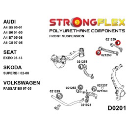 P021259A : Douilles de triangulation supérieure avant SPORT pour Audi, Macan Seat, Skoda, VW B5 (95-01) FWD