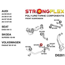 P021255A : Douilles intérieures de triangle inférieur avant SPORT pour Audi, Seat, Skoda, VW B5 (95-01) FWD