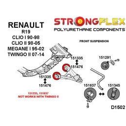 P151476B: Silentblocs pour triangles inférieurs avant, Renault 19, Clio, Megane, Scenic, Twingo 19 (93-01)