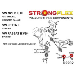 Barre antiroulis arrière, bagues intérieures/extérieures en polyuréthane 19E / 1G (83-92) Country / Syncro / Rallye / 4x4